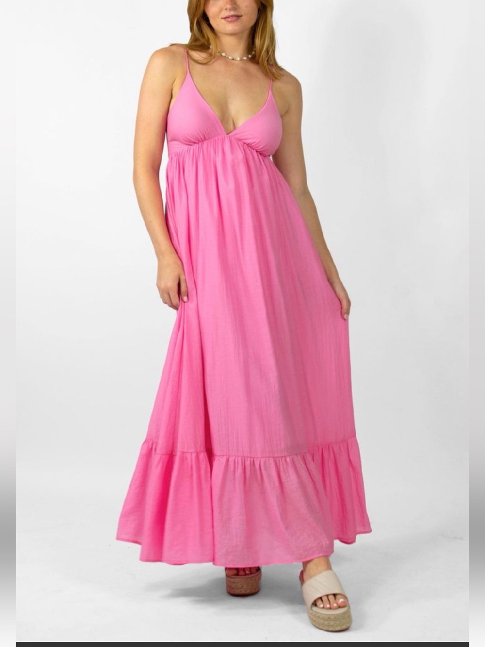 Mable  women’s Bright Pink Elastic Waist Maxi Dress SZ L